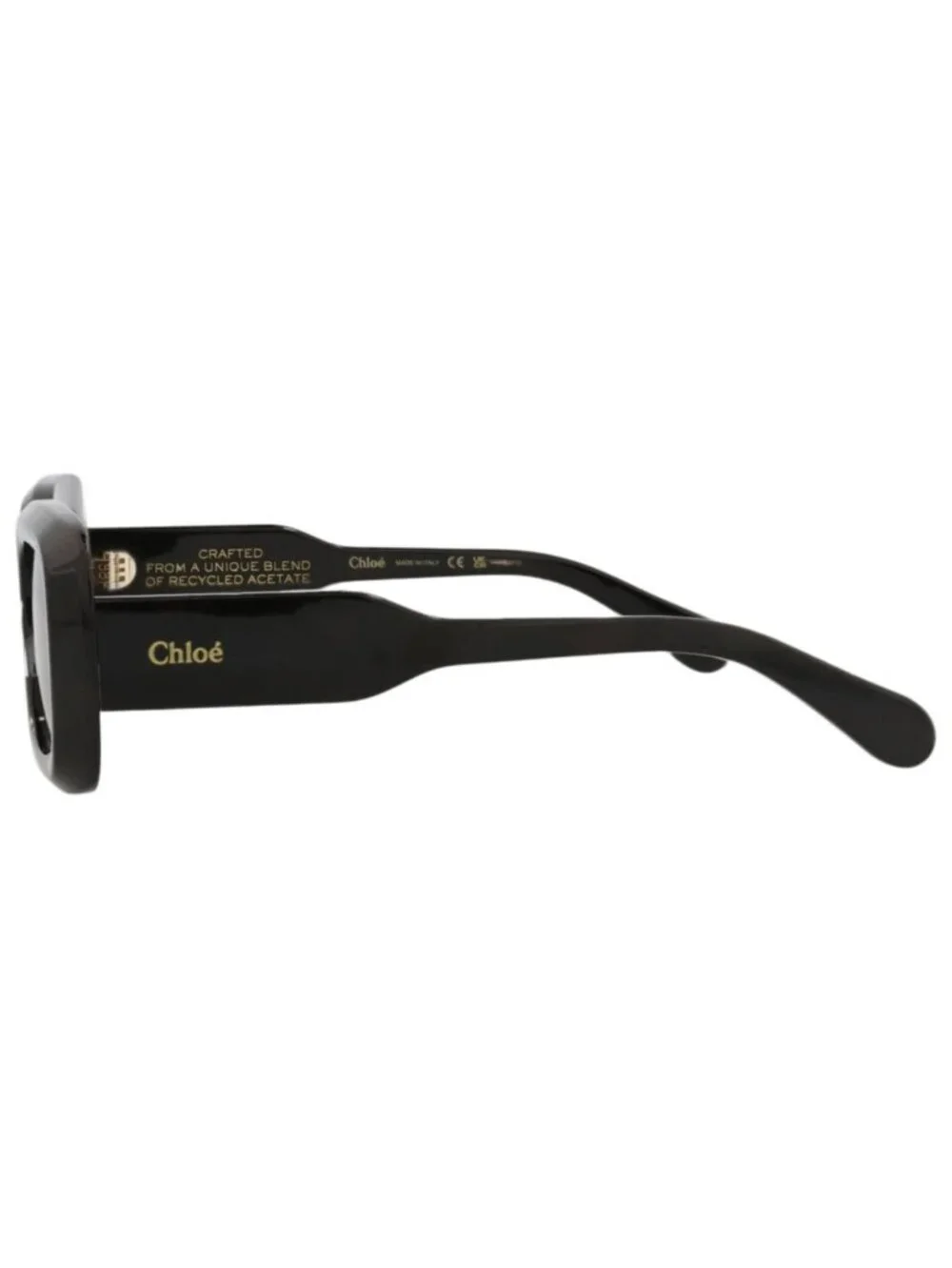 New Chloé Women's Sunglasses Square Rectangle Recycled Acetate Frame Black Black